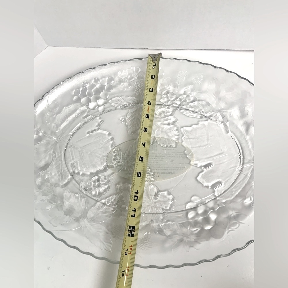 🌺ANCHOR HOCKING LG.CLEAR OVAL GLASS PLATTER TRAY PLATE FLOWERS/GRAPELEAVES NWOT - Picture 8 of 8